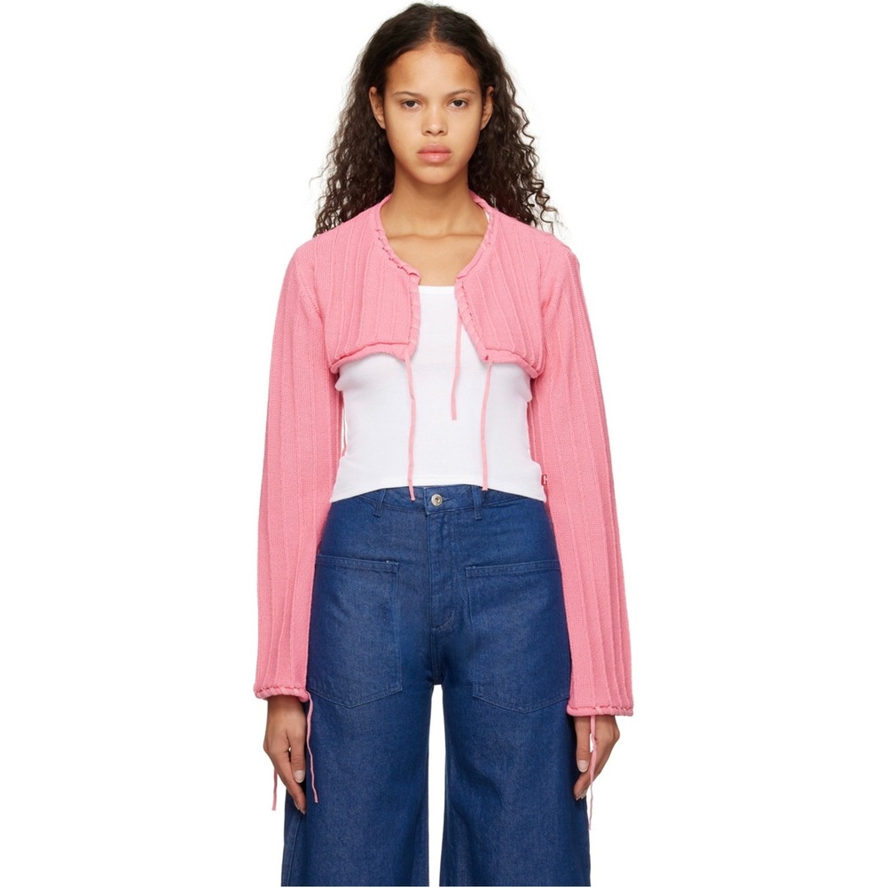 TheOpen Product Pink Ribbed Knit Lace Up Shrug Bolero Cardigan Size 1‎ Y2K